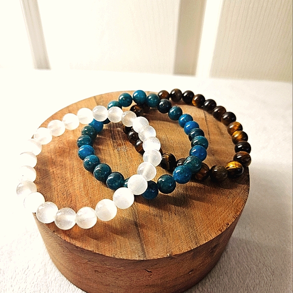 Healing crystals/natural stone bracelets Tiger's Eye, Selenite, Appetite